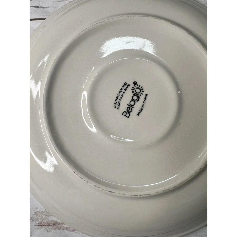 Belagio Dinner Plates Cream Navy Blue Double Rim 10.5 Inch Set of 2